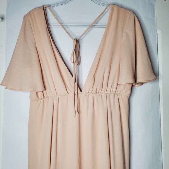 MuMu dress pastel pink feminine flowing dress bridesmaid formal dress cream L - Picture 2 of 10